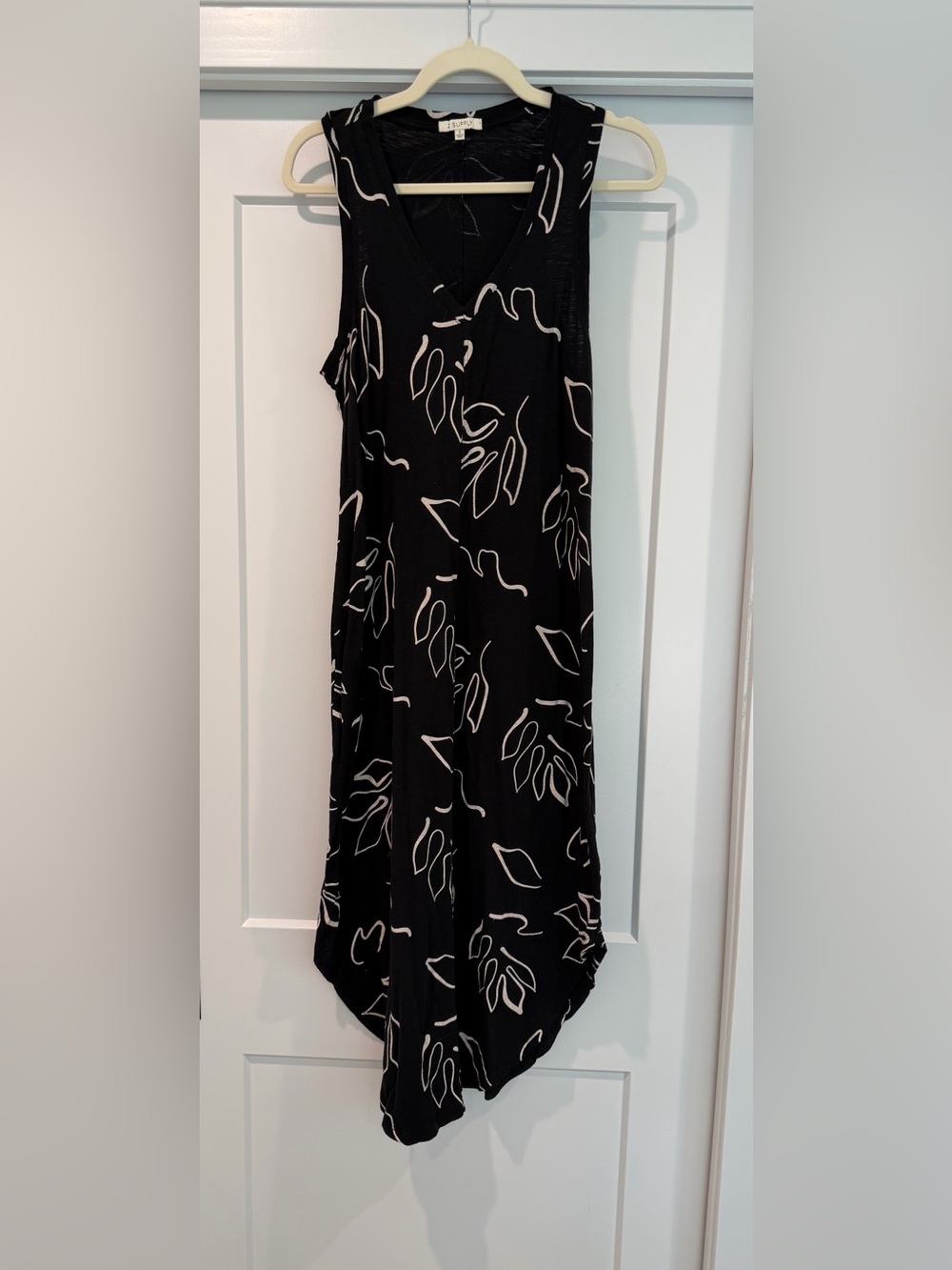 Z Supply Black Maxi Dress with White Leaf Print size small